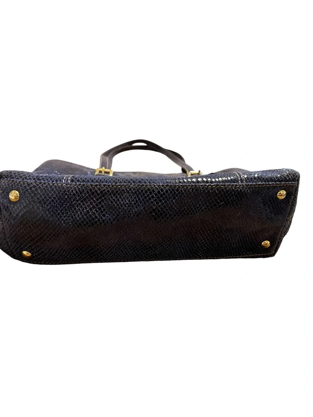 Michael Kors Navy Textured Shoulder Tote with Gold Plaque